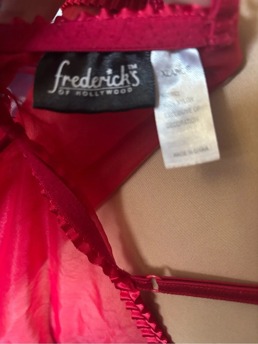 Frederick's of Hollywood Red Lace Sheer Babydoll Chemise